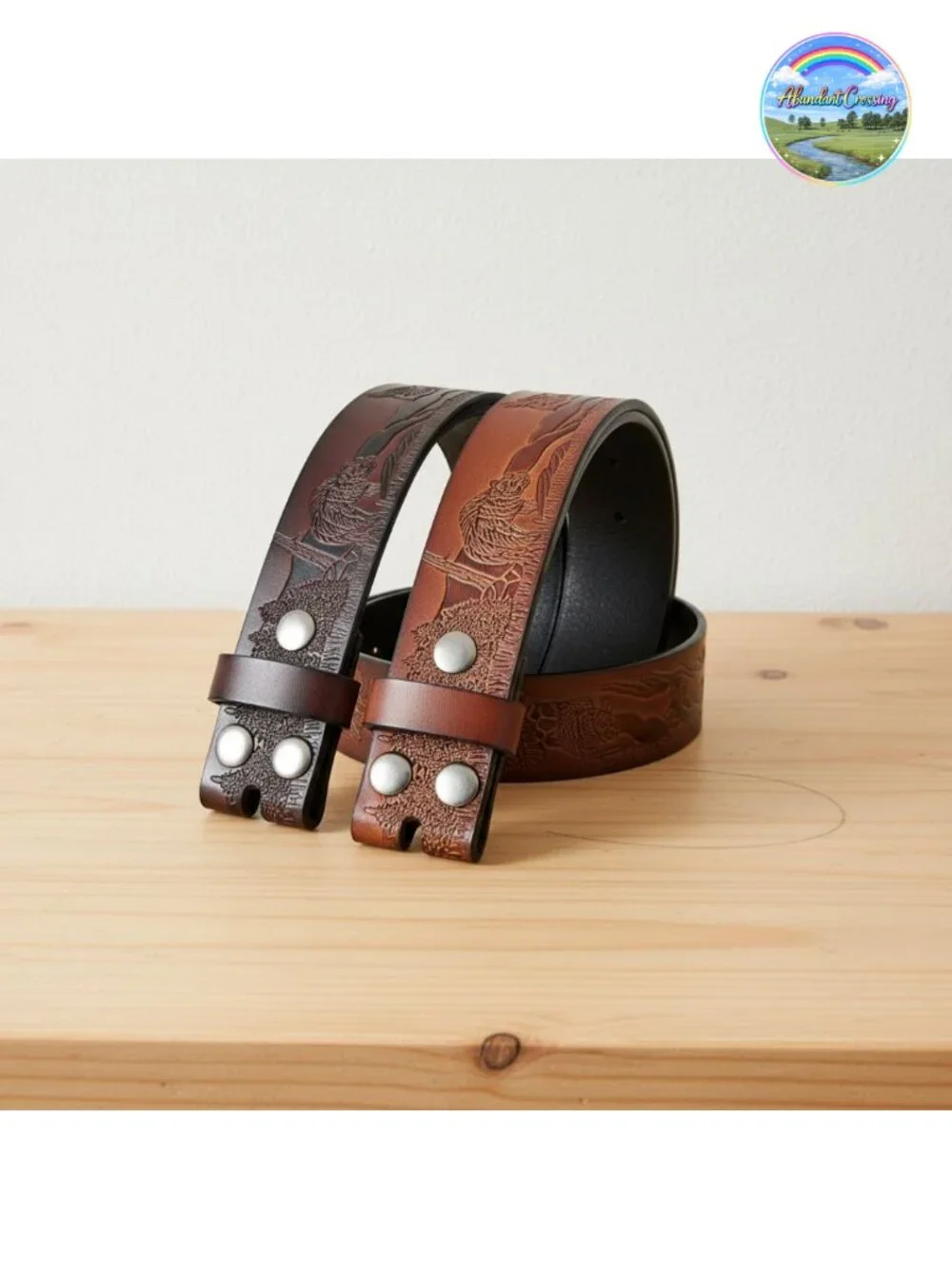 Western Leather Belt Strap Snap On Embossed Cowboy 2 Pcs Adjustable